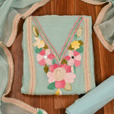 Mul Cotton Pista Green Unstitched Suit